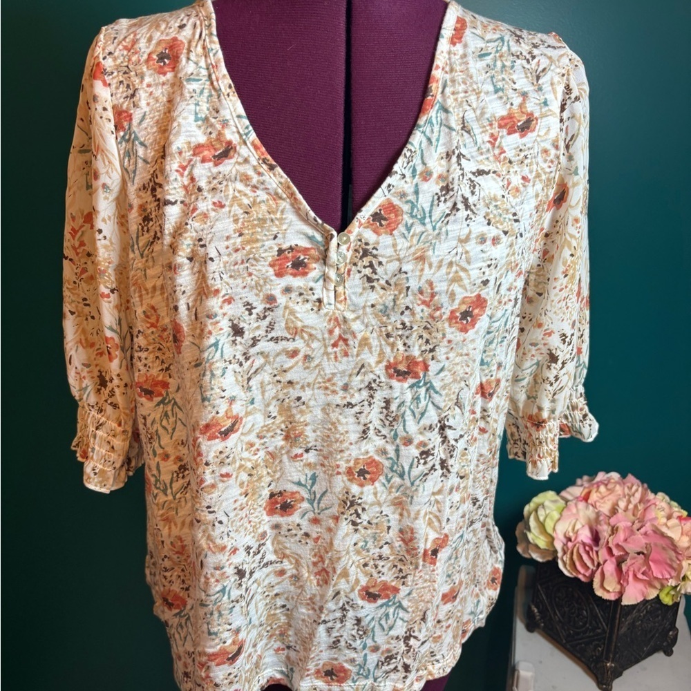 Lucky Brand Orange and Tan Blouse
